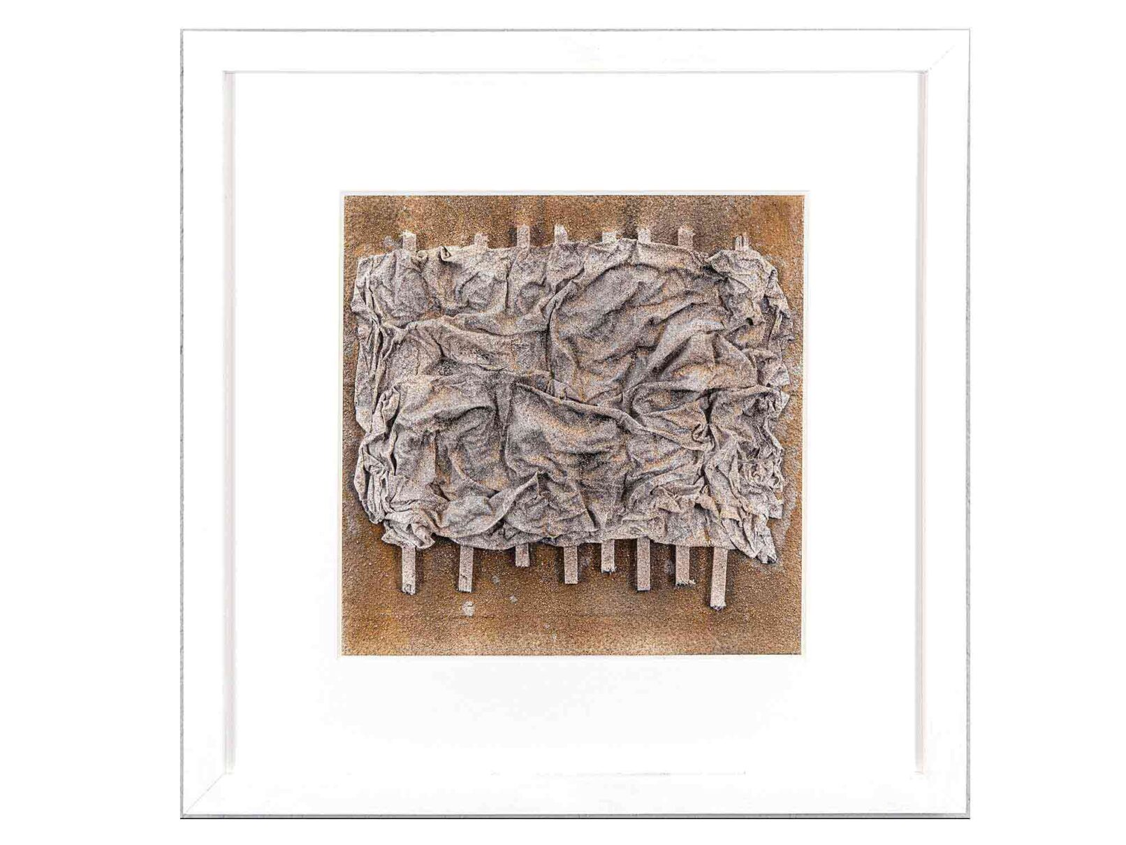 113 Dachpappe, Holz, Sand, Tuch mit Laim 53x53cm