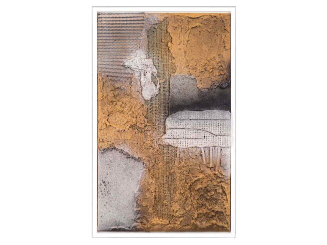 117 Verputz (Spachtelmasse), Wellkarton, Sacktuch, Dachpappe, Nagel 30x50cm