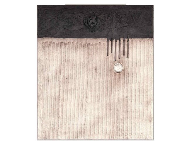 128 Dachpappe, Verputz (Spachtelmasse), Alufolie, Negel, Metall, Stein 60x70cm