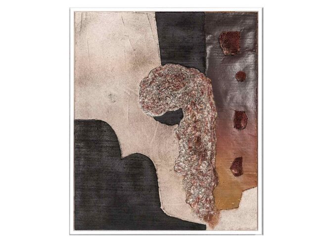 131 Dachpappe, Verputz (Spachtelmasse), Sacktuch, Alufolie 52x64cm