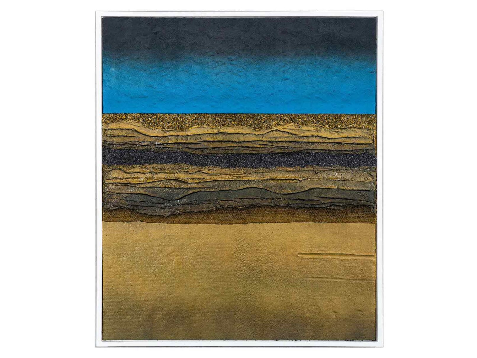 137 Horizonte Dachpappe, Sacktuch, Verputz (Spachtelmasse), Feiner Sand u. Steine 52x64cm