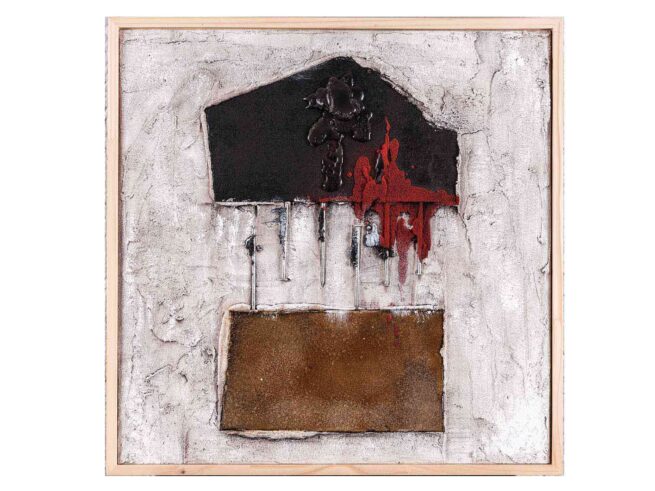 58 Verputz/Spachtel, Dachpappe, Nägel 42x42cm